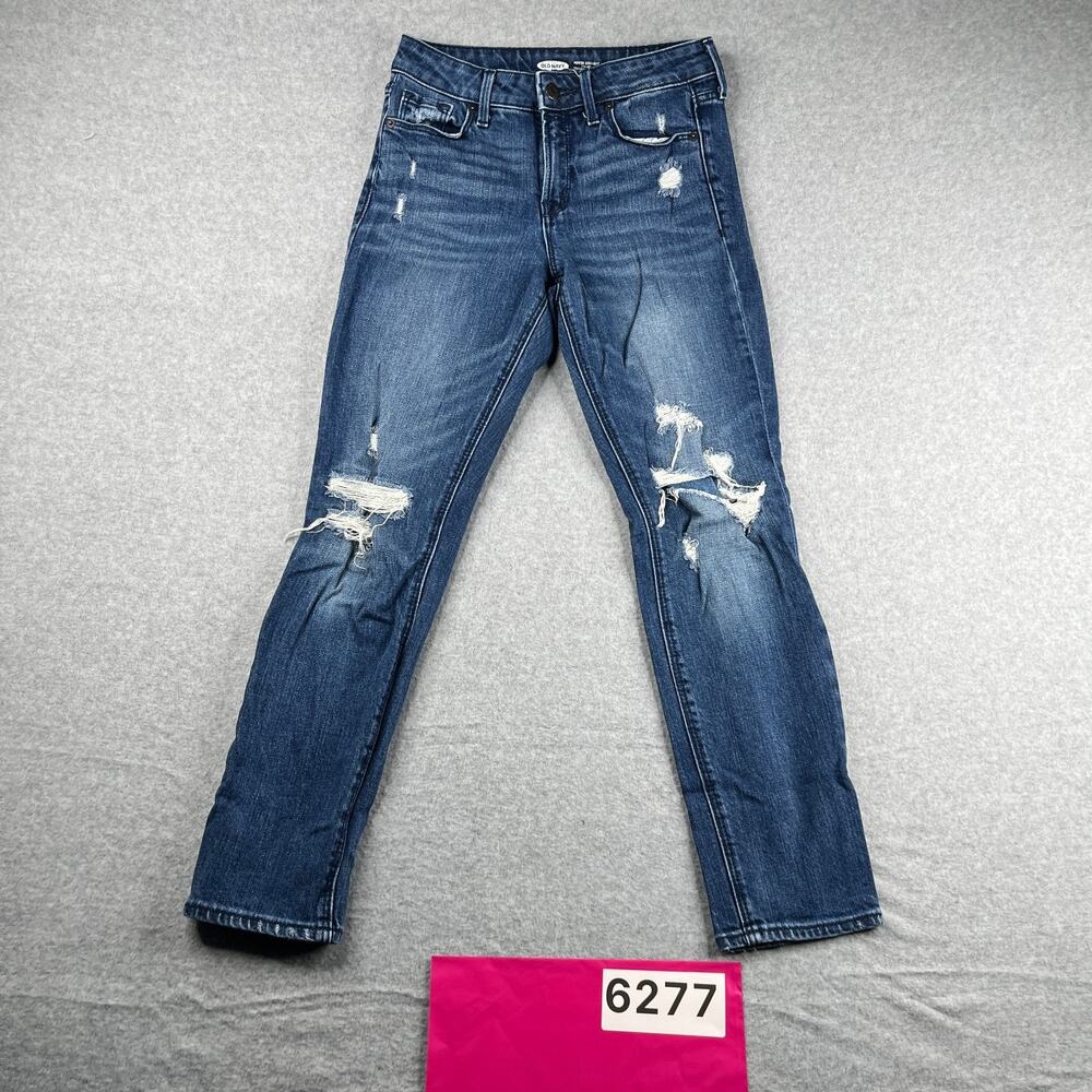 Old Navy Jeans Power Straight High Rise Womens Size 2 Blue Distressed